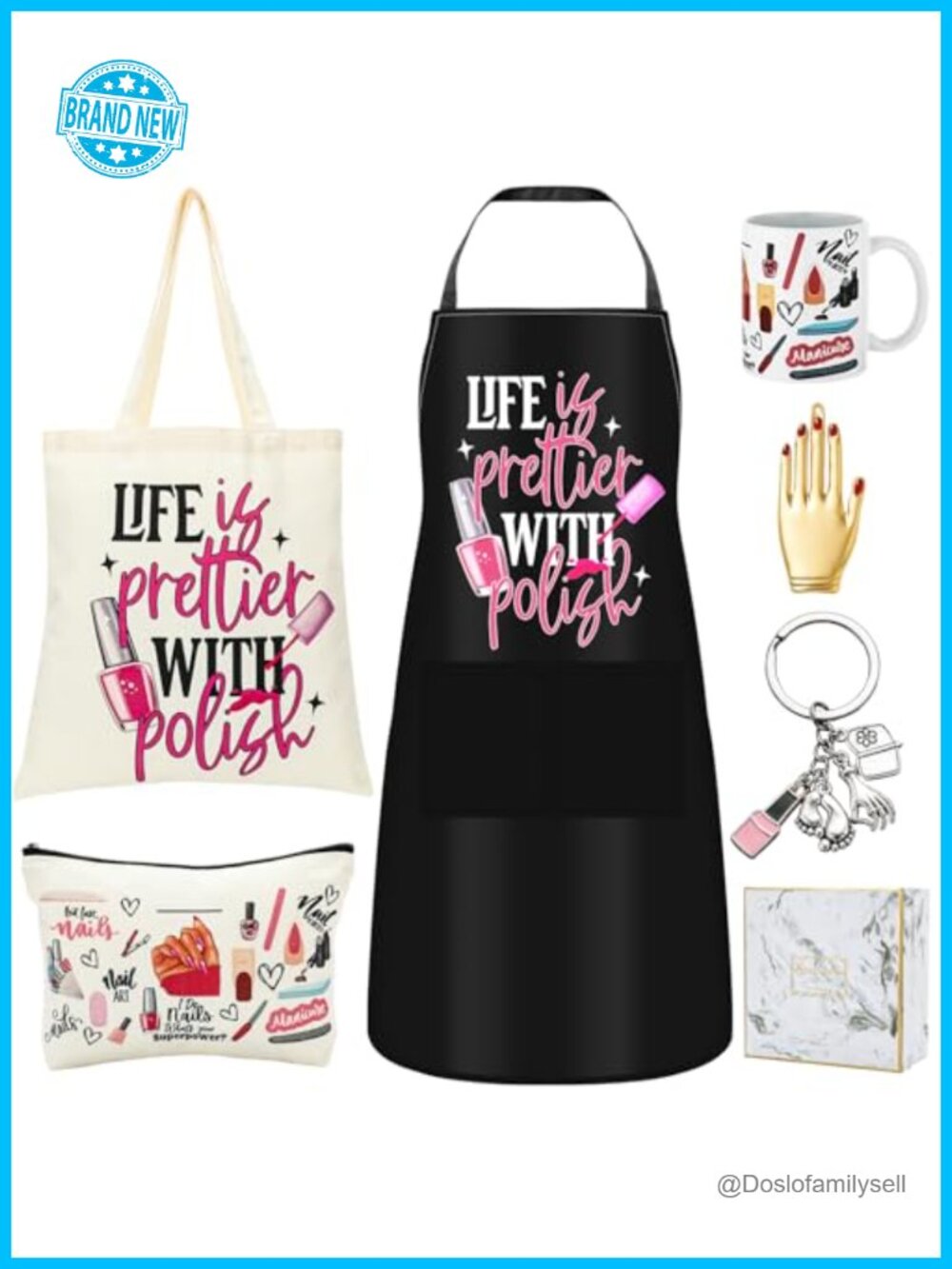 Manicurist Gift Set Apron Tote Bag Mug Keychain Clips